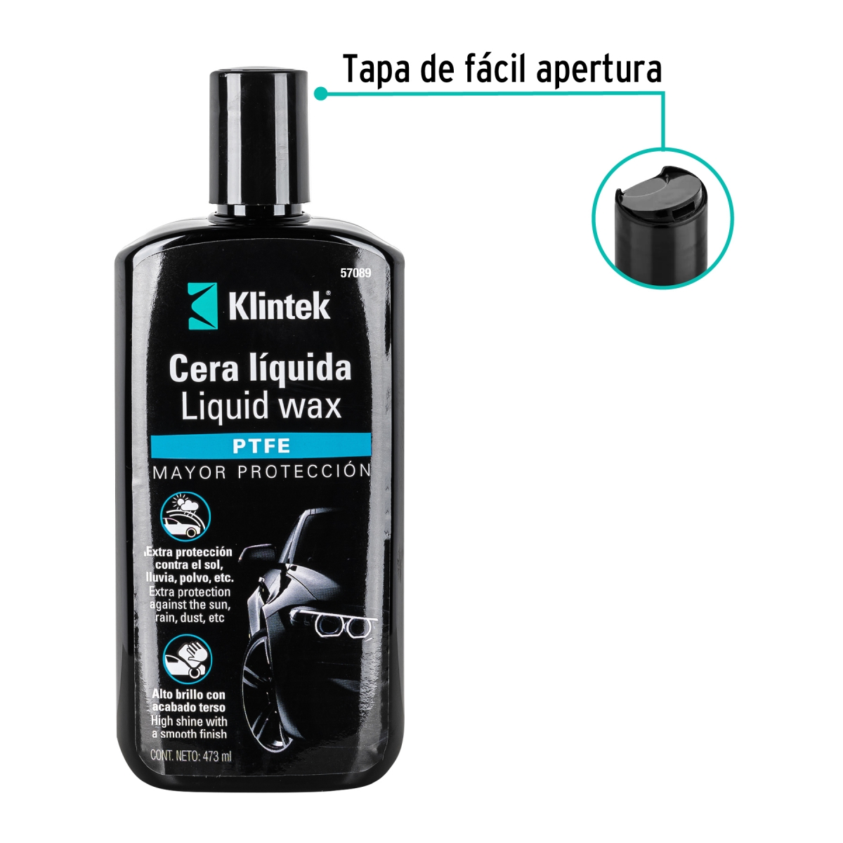 Cera líquida PTFE para auto, 473 ml, Klintek - Imagen 2