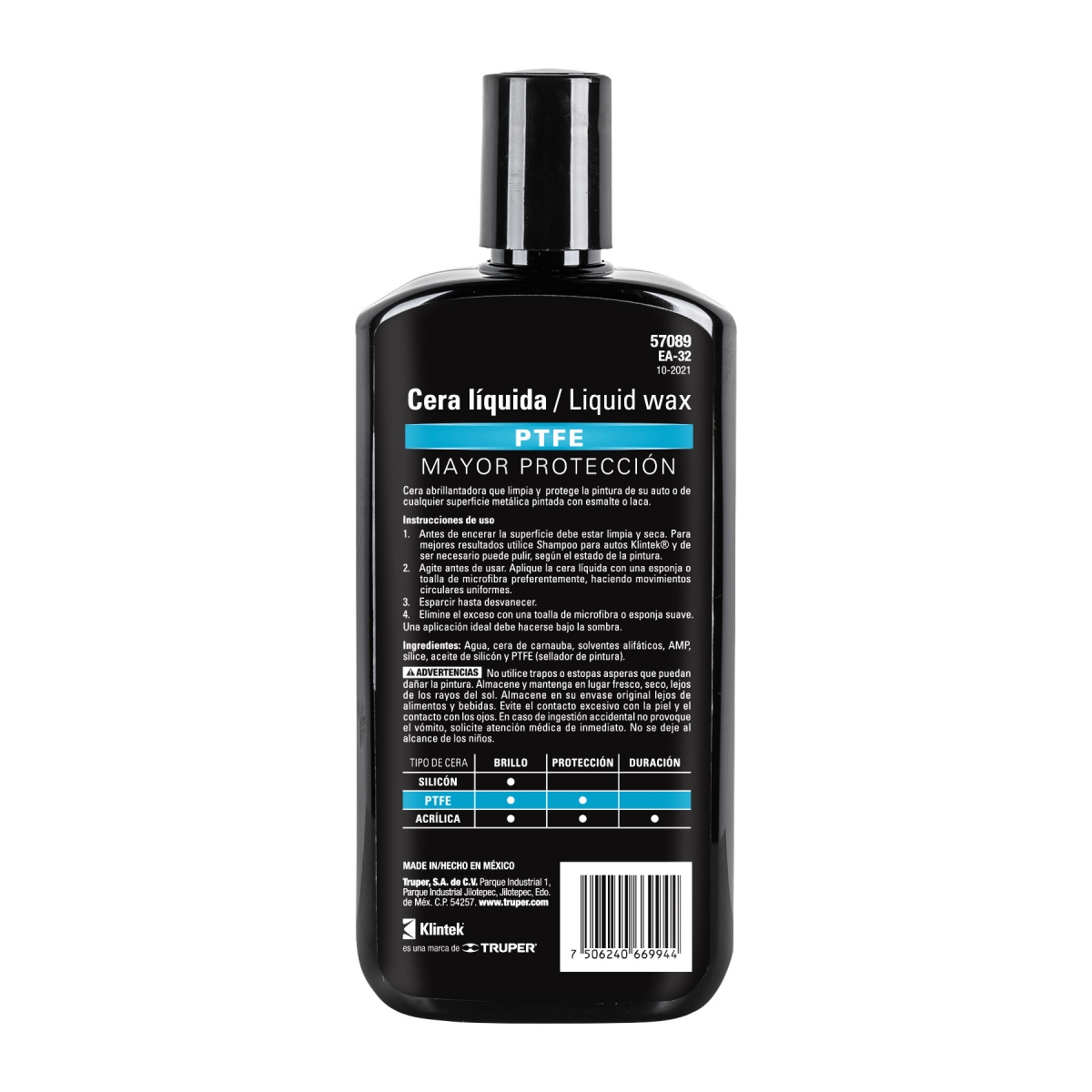 Cera líquida PTFE para auto, 473 ml, Klintek - Imagen 3