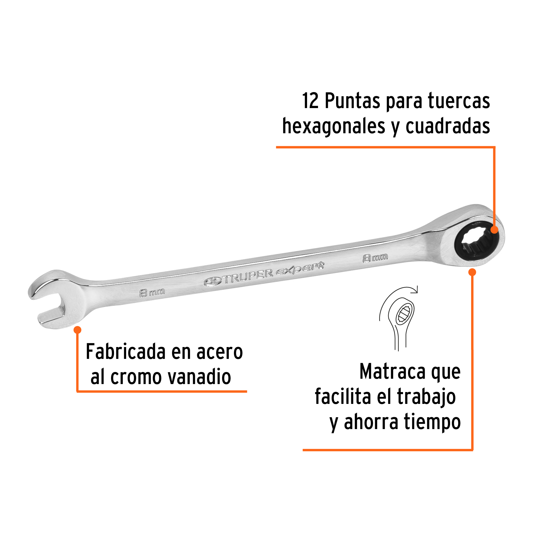 LLAVE COMBINADA CON MATRACA 8MM TRUPER 15742 - Imagen 3