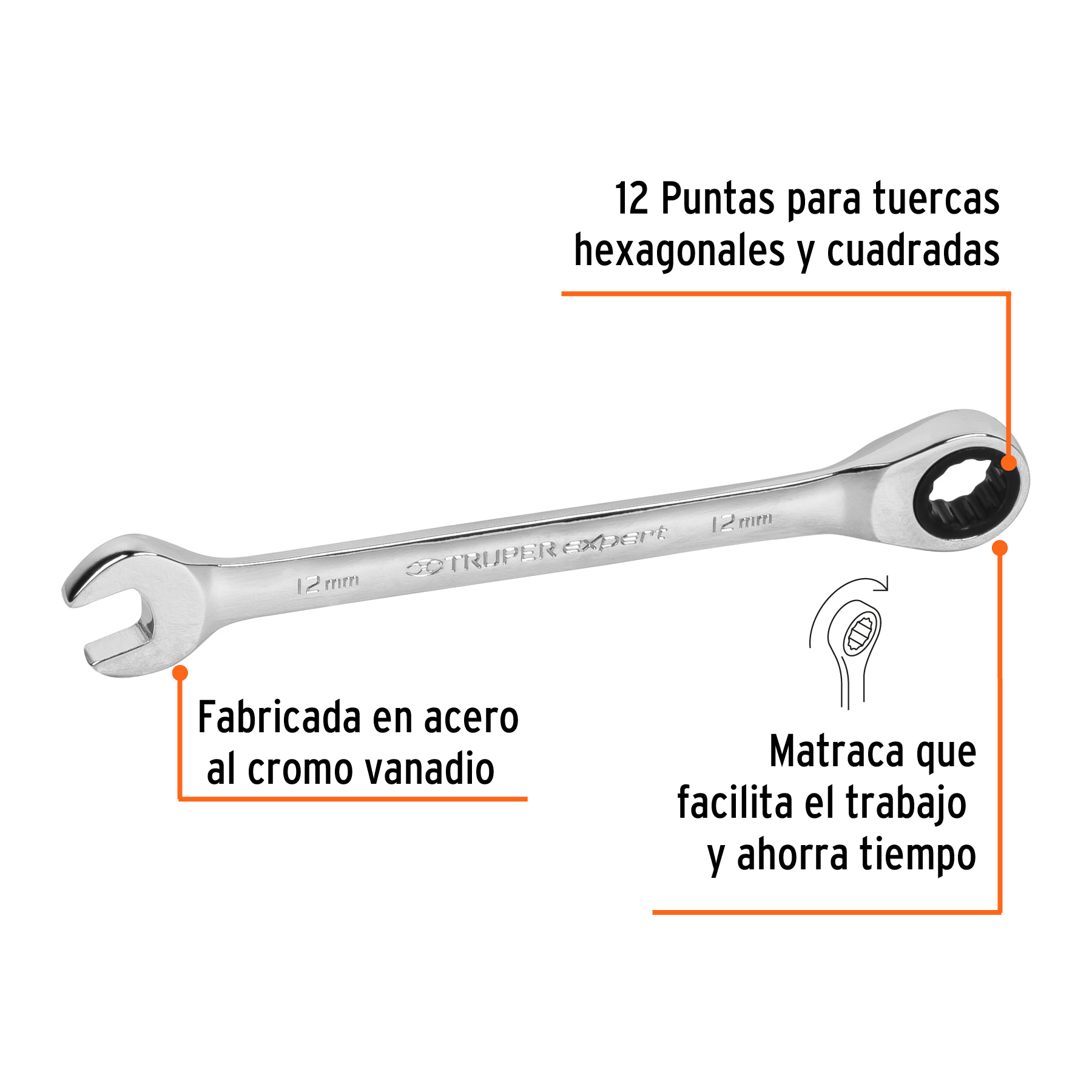 LLAVE COMBINADA CON MATRACA 12MM TRUPER 15744 - Imagen 3