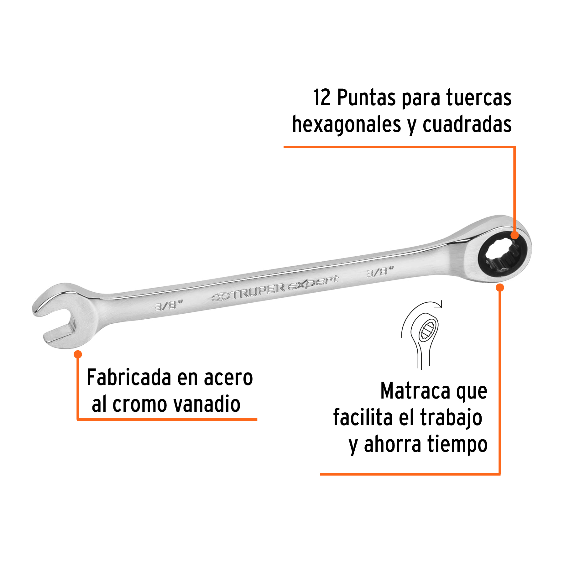 LLAVE COMBINADA CON MATRACA 3/8 TRUPER 15736 - Imagen 3